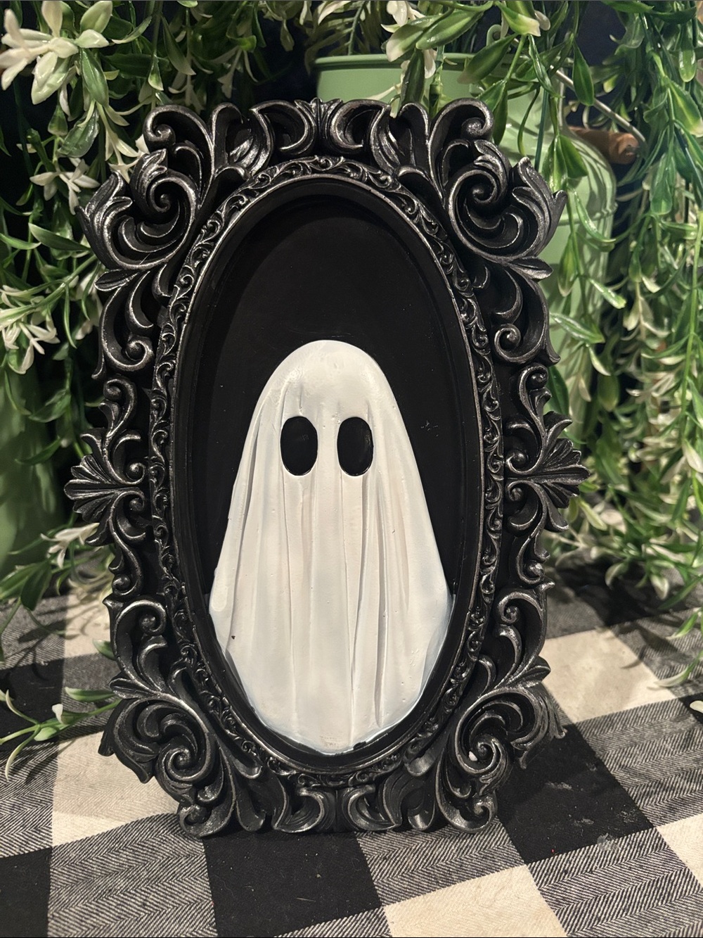 Black Ornate Frame with White Ghost Art